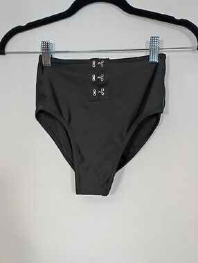 NWT Pretty Little Thing High-Waist Black Bikini Bottom with Hook Detail Size 0